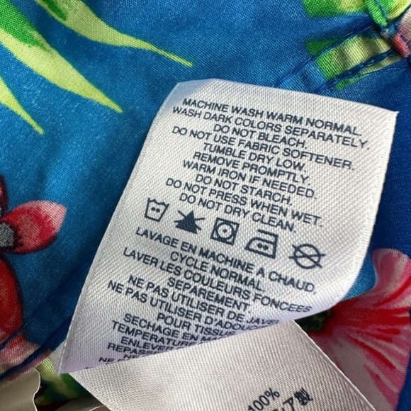 Lands End Shirt Top Blouse Button Up Sleeveless Tropical Floral Supima Cotton 14 - Picture 6 of 7